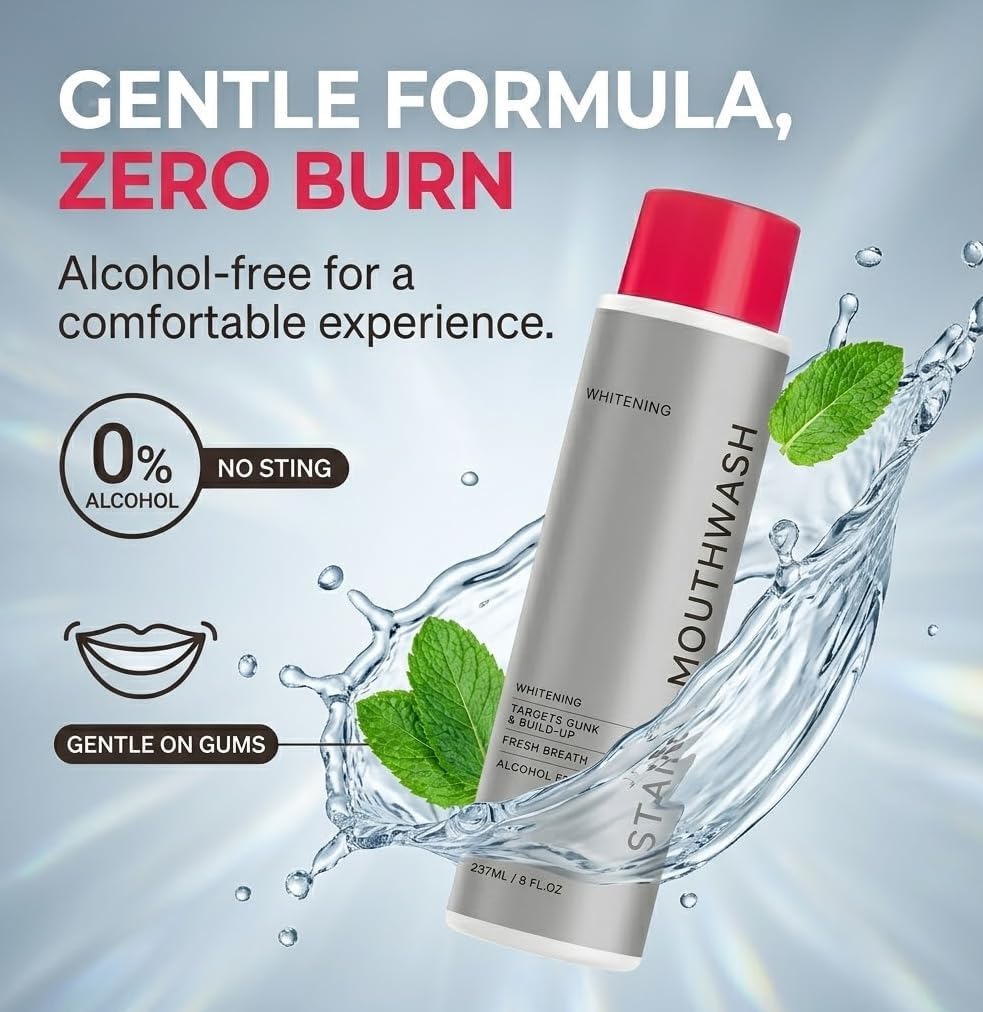 Stain Mouthwash - Alcohol-Free Gunk Removing Oral Rinse for Build-Up Control & Fresh Breath