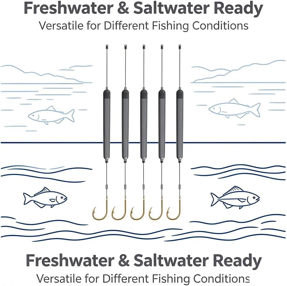 5Pcs Pre-Tied Off Bottom Fishing Rig Anti‑snag Floating Hook Leaders, Suspension Fishing Hair Rigs Hooks
