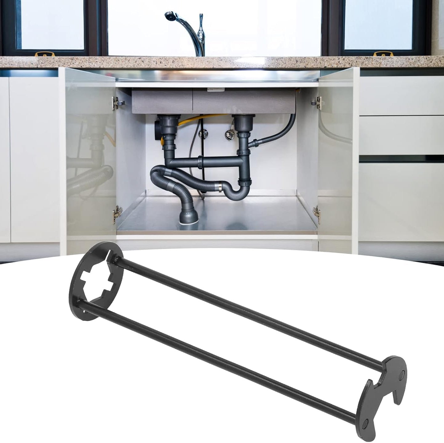Black Multifunctional Sink Wrench Carbon Steel Robust Faucet