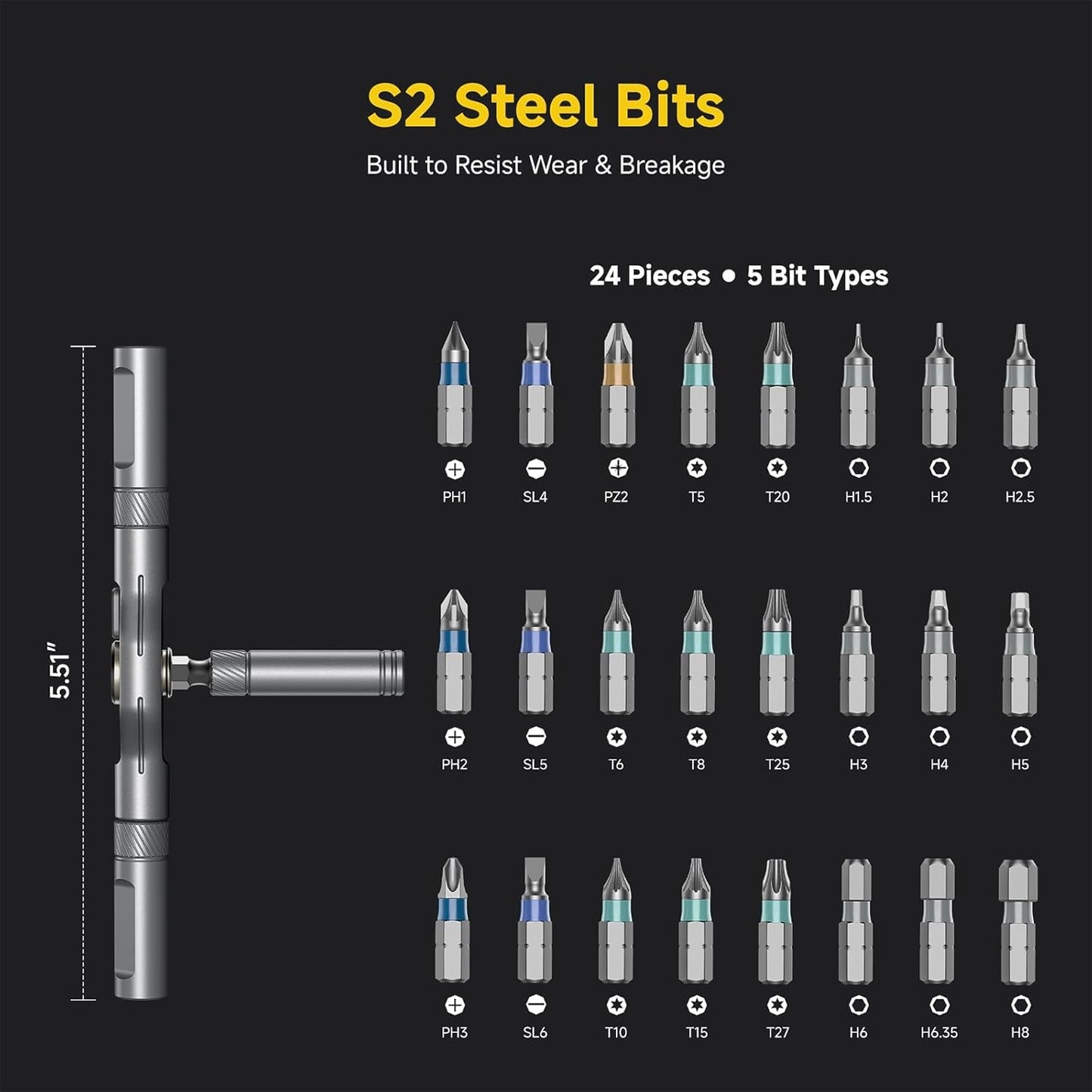 24 in 1 Magnetic Screwdriver Set, DIY Ratchet Handle Detachable Versatile Toolkit