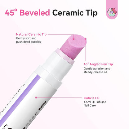 2PCS 2-In-1 Cuticle Remover Pen: 45° Textured Tip Ceramic Cuticle Pen