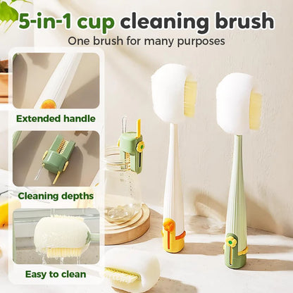 2Pcs 5 in 1 Multifunctional Portable Gap Cleaning Brush, Long Handle Multi-Function Insulation Cups Brushs