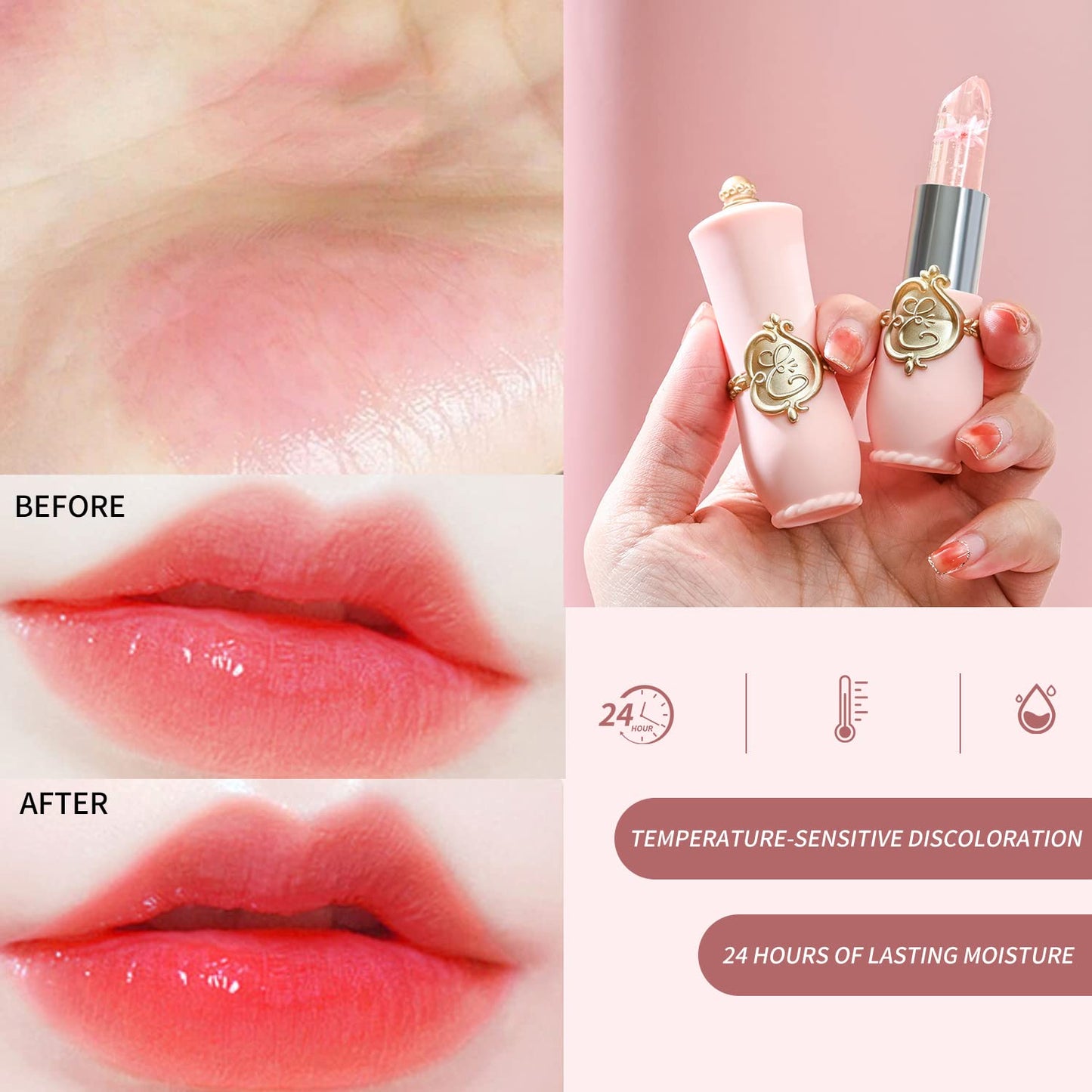 6Pcs Flower Jelly Lipstick Set Temperature Change Moisturizer Long Lasting Nutritious Balm