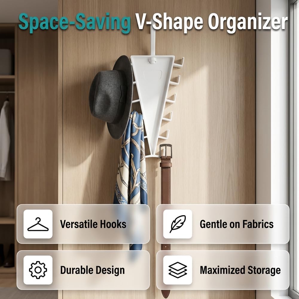 4Pcs V-Shaped Double-Sided Closet Hanger, 12 Hooks Rotating Organizer for Hats Scarves Belts
