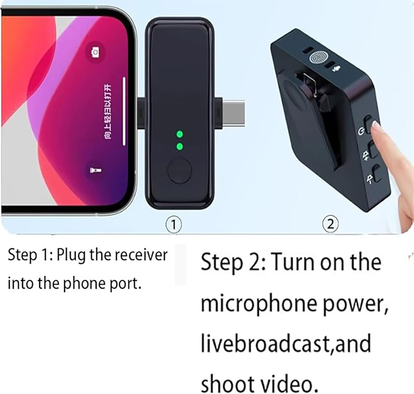 3 in 1 Wireless Lavalier Microphone for iPhone/Android/Camera,328ft Transmission, 18H Battery Life