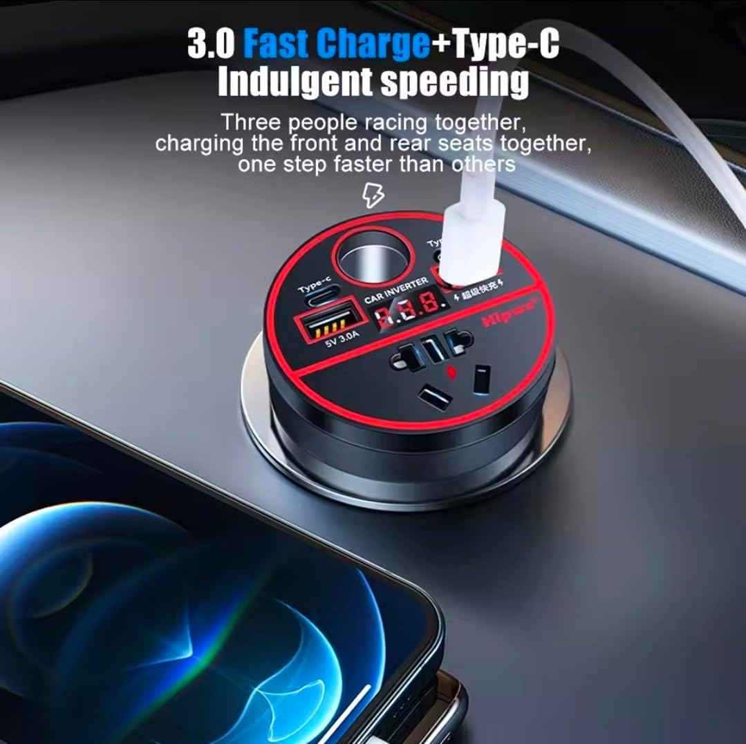 Car USB Fast Charging Power Inverter Digital Vehicle Charger USB Charger Adapter 200W