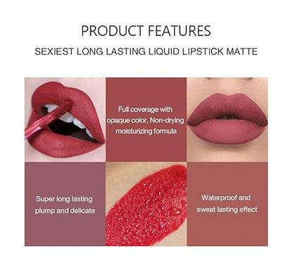 10Pcs Liquid Matte Matt Lipstick Set, Long Lasting Lipstick 24 hour Waterproof