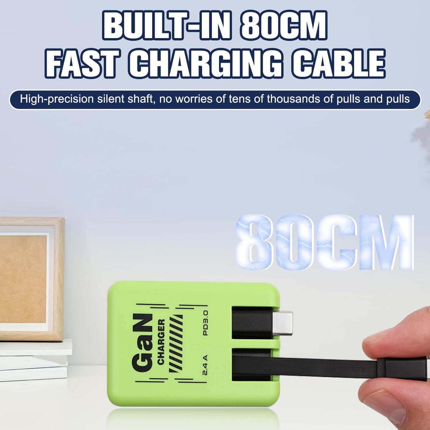 2-in-1 GaN Compatible with Fast Charger, GaN Charger Fast Charging, Retractable Phone Chargers Wall Plug