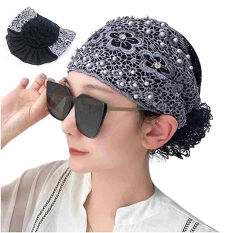 5Pcs Women's Floral Lace Headwrap, Pearl Encrusted Floral Lace Headband