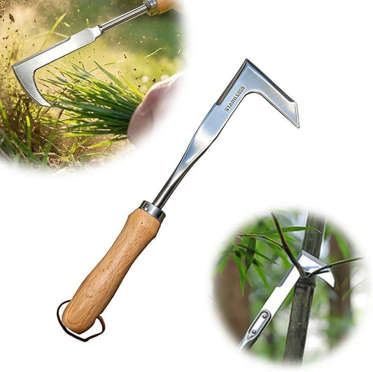 Crack Weeder, Stainless Steel L-Shaped Crevice Weeder Tool with Wood Handle