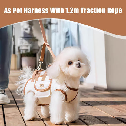 Dog Lift Harness,Adjustable Crossbody Shoulder Strap Cat Carrier Sling with Side Storage Pocket & 120cm Leash