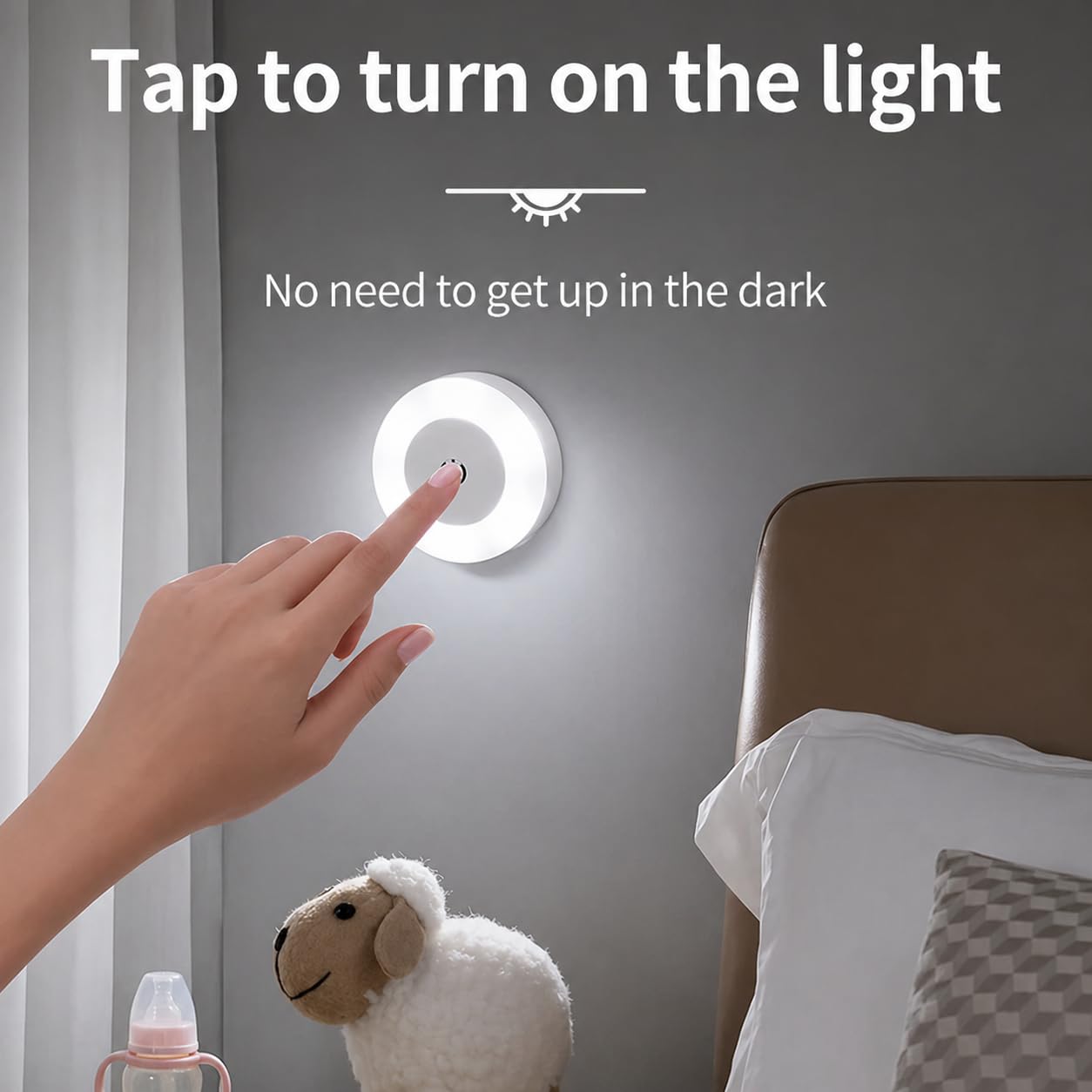 2PCS Night Light Bright LED Lamp, 3 Colors Dimmable Rechargeable Wireless Stick