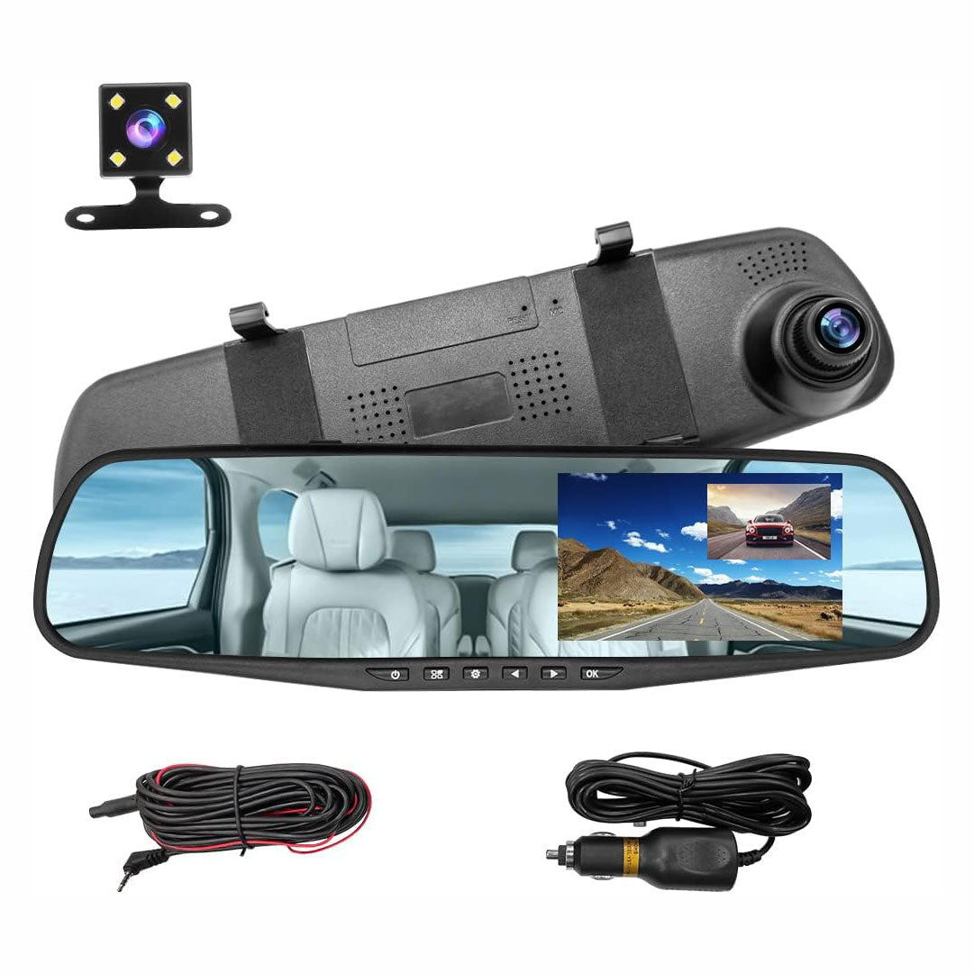 Mirror Dash Cam for Car, 4.3" Backup Smart Rearview Mirror Camera
