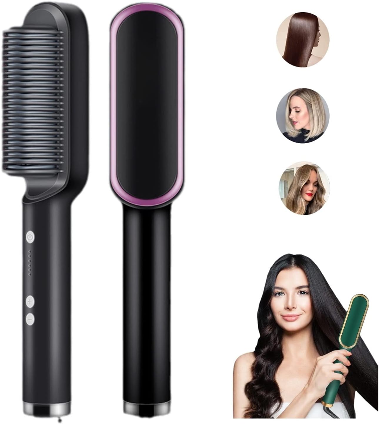 Negative Ion Hair Straightener Styling Comb with 5 Temp, 2 in 1 Brush and Curler 10s Fast Heating Anti-Scald