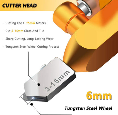 2-in-1 Glass Cutter Hand Tool for 3-15mm Glass, Tile, Mirror & Plexiglass Heavy-Duty Hand device with Tungsten Steel Blade