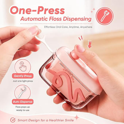 2Pcs Automatic Pop-up Portable Floss Dispenser with 20 Pcs Dental Floss