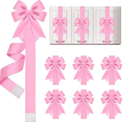 6Pcs Christmas Cabinet Ribbons Bows for Kitchen Large Christmas Door Ribbon Cabinet Bows Locker