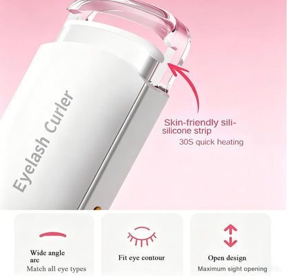 Heated Eyelash Curler - Portable Electric Tool | 3 Temp Control Silicone Pad