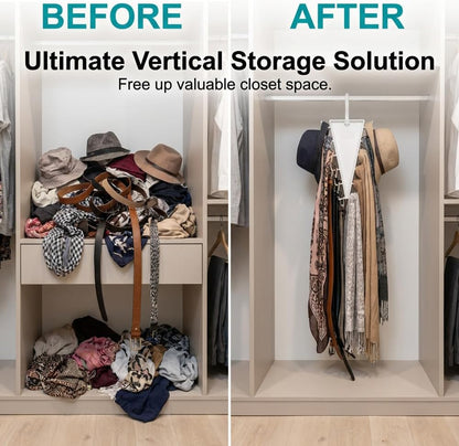  4Pcs V-Shaped Double-Sided Closet Hanger, 12 Hooks Rotating Organizer for Hats Scarves Belts