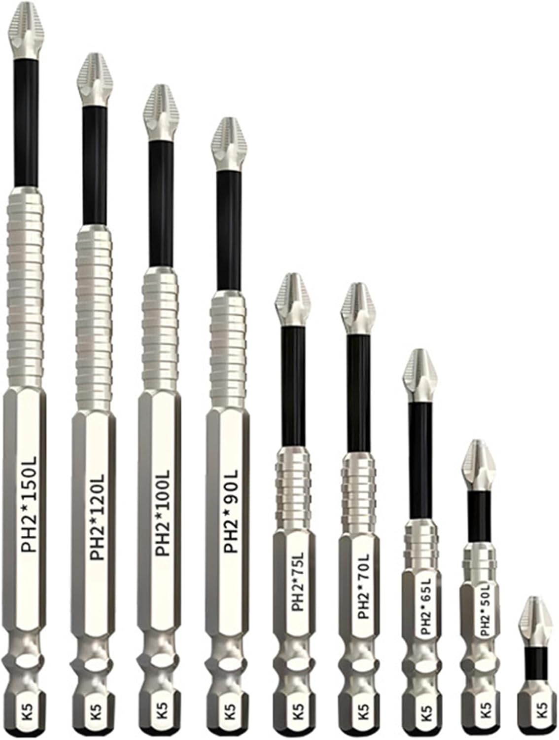 9-Pack Phillips Bits Set High Magnetic Cross Head Drill Bit, Professional Long Phillips Head Drill & Screwdriver Bit (1-6-Inch)