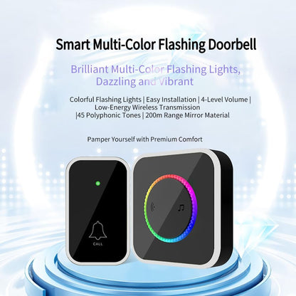 Adjustable Wireless Doorbel 45 Chimes, Colorful LED, 1000Ft Range