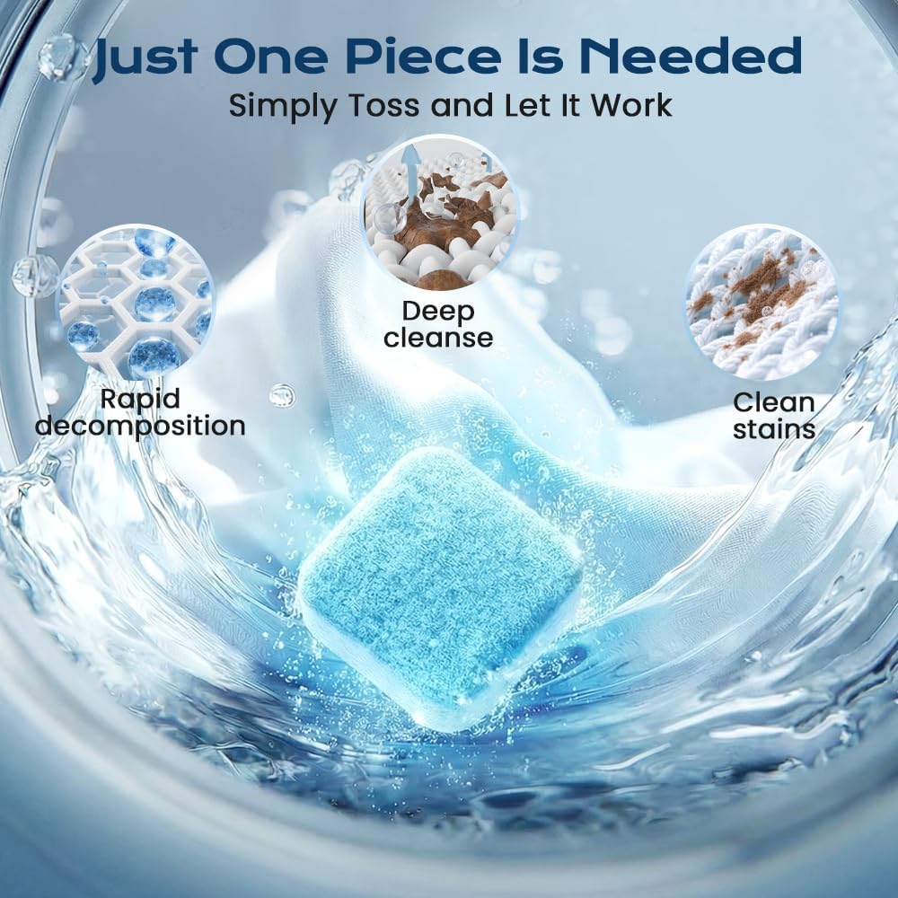 12Pcs Washing Machine Cleaner Tablets – Removes Stubborn Pet Hair, Odors & Mold, Septic Safe