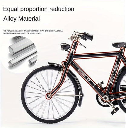 DIY Retro Bicycle Model Ornament, 1:10 Simulation Mini Bicycle Model Scale Kit With Inflator and Briefcase