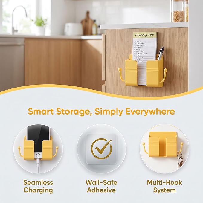 2Pcs Wall Mount Phone Holder Adhesive Wall Phone Mount Charging Stand and Remote Control Stand