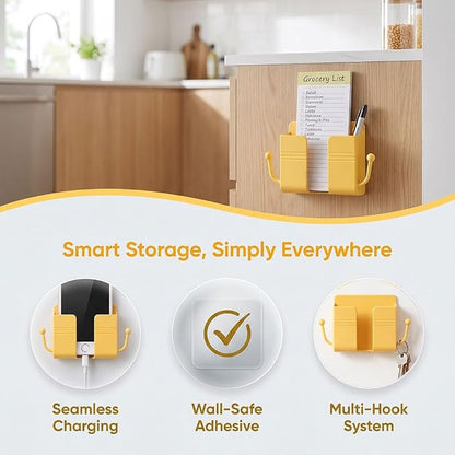 2Pcs Wall Mount Phone Holder Adhesive Wall Phone Mount Charging Stand and Remote Control Stand