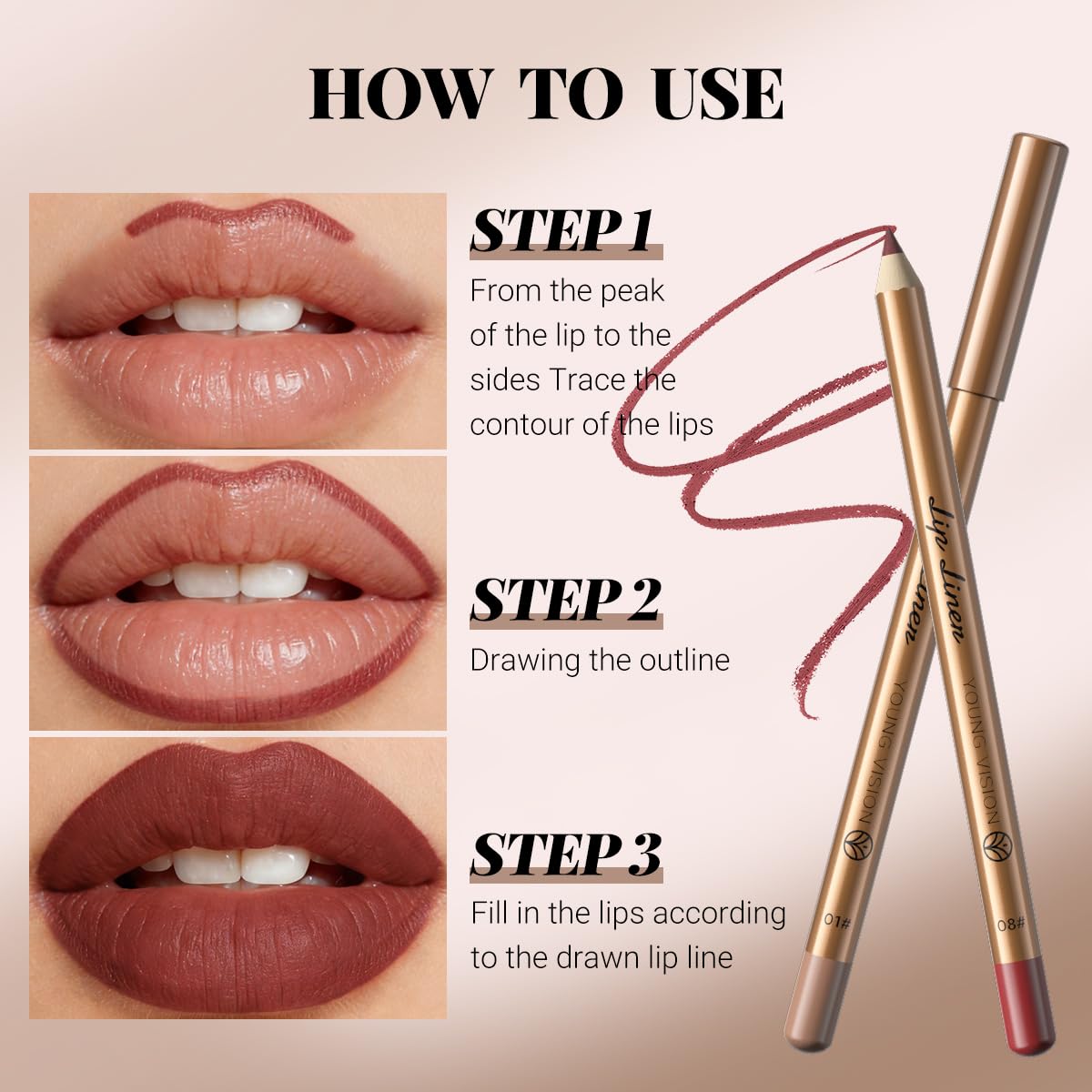12Pcs Creamy Lipstick Lip Liner Set, Pigmented Liner Pencils with Fine Tip