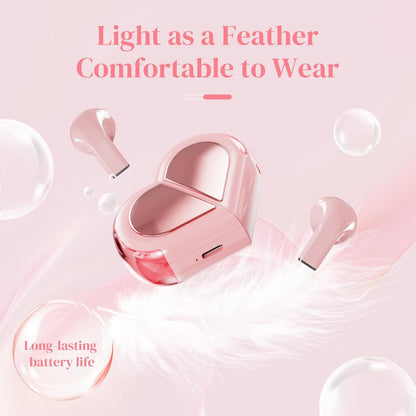 Heart Wireless Earphone, Cute Invisible Earbuds Wireless Bluetooth for Small Ears Canals
