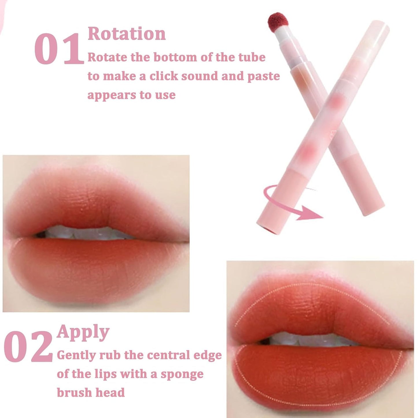 6 Pcs Red Matte Lip Gloss Sticks with Lip Brush | Matte Unique Sponge Brush Rich Color