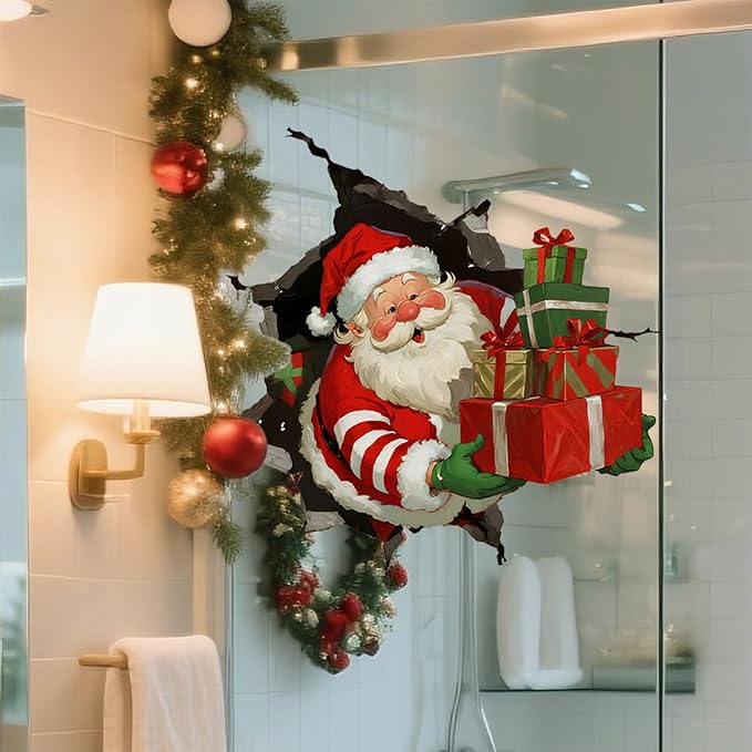 3Pcs Creative Christmas Santa Wall Stickers, Removable 3D Santa Wall Decal