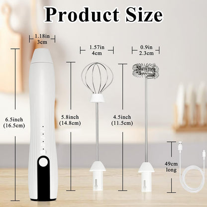 Double Whisk Milk Frother Handheld USB-C Rechargeable Electric Drink Mixer,3 Speeds Adjustable