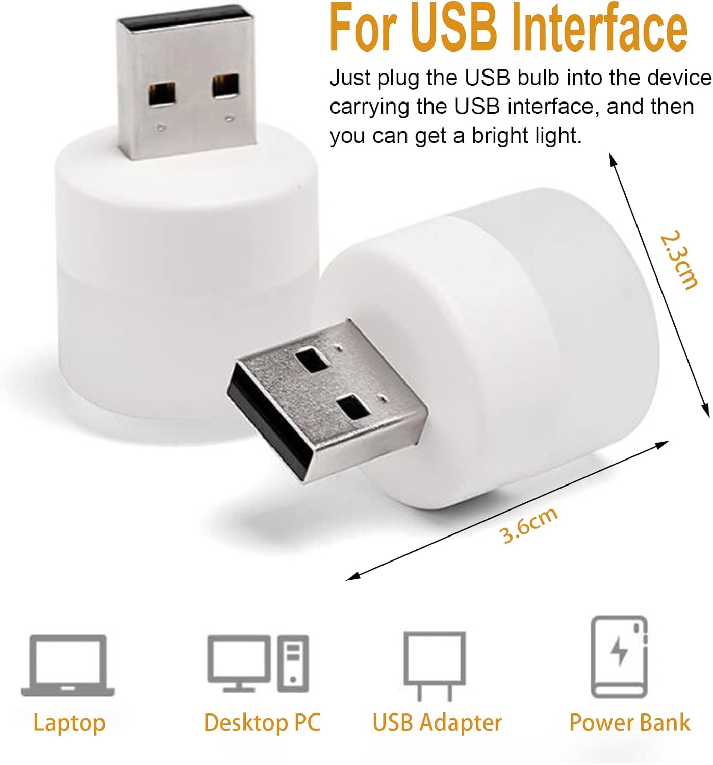 10Pcs USB LED Mini Light Bulb, Plug in Night Light, Warm White, USB Light Bulb