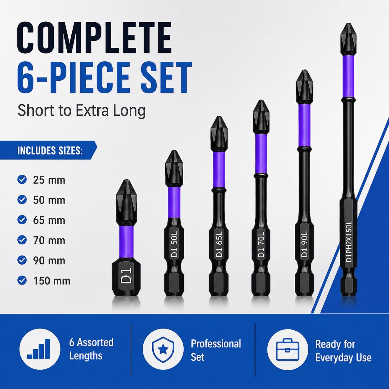 6Pcs PH2 Magnetic Anti-Slip Impact Bits,1/4" Hex Torsion Screwdriver Bits