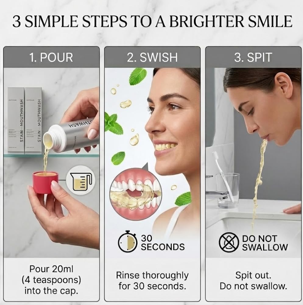 Stain Mouthwash - Alcohol-Free Gunk Removing Oral Rinse for Build-Up Control & Fresh Breath