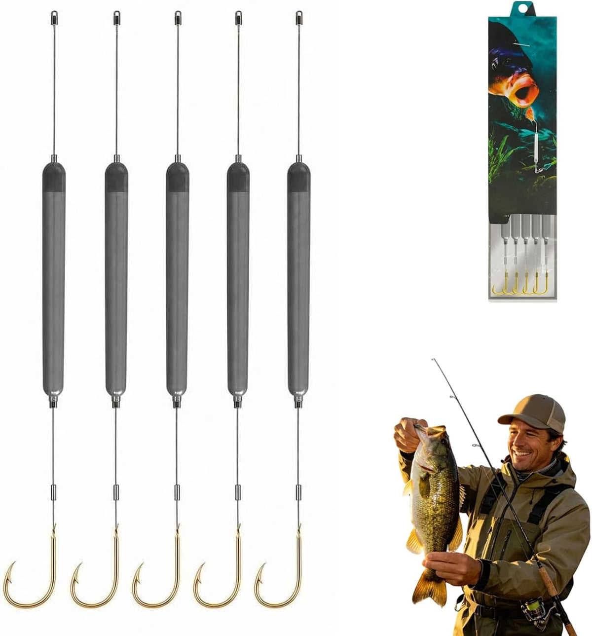 5Pcs Pre-Tied Off Bottom Fishing Rig Anti‑snag Floating Hook Leaders, Suspension Fishing Hair Rigs Hooks
