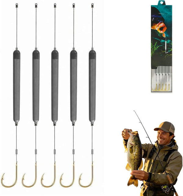 5Pcs Pre-Tied Off Bottom Fishing Rig Anti‑snag Floating Hook Leaders, Suspension Fishing Hair Rigs Hooks