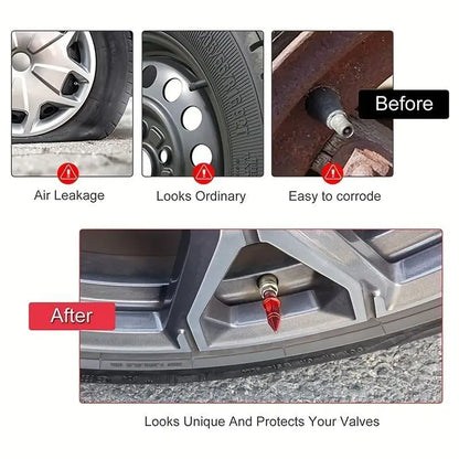 4PCS Dustproof Spiked Aluminum Tire Valve Stem Caps