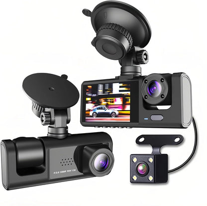 Rechargeable Dual Dash Camera for Cars with Touch Screen, Backup Camera, Charger