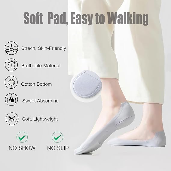 6Pairs No Show Socks Cushioned Anti-Slip Unisex