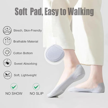 6Pairs No Show Socks Cushioned Anti-Slip Unisex