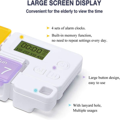 7 Days Pill Dispenser Organizer with Reminder Alarm -Portable Travel Vitamins Medicine Box Case