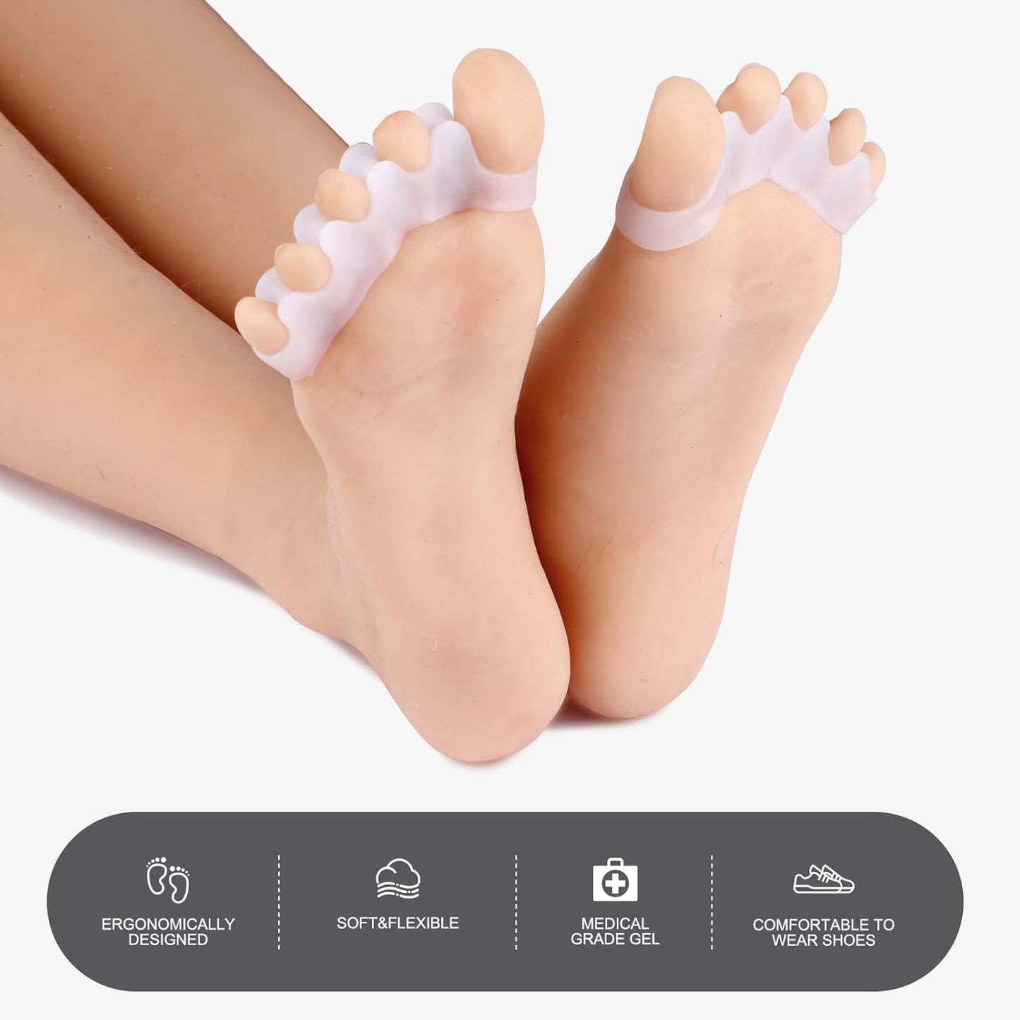 Silicone Toe Separators –Bunion Corrector & Hammertoe Straightener for Overlapping Toes