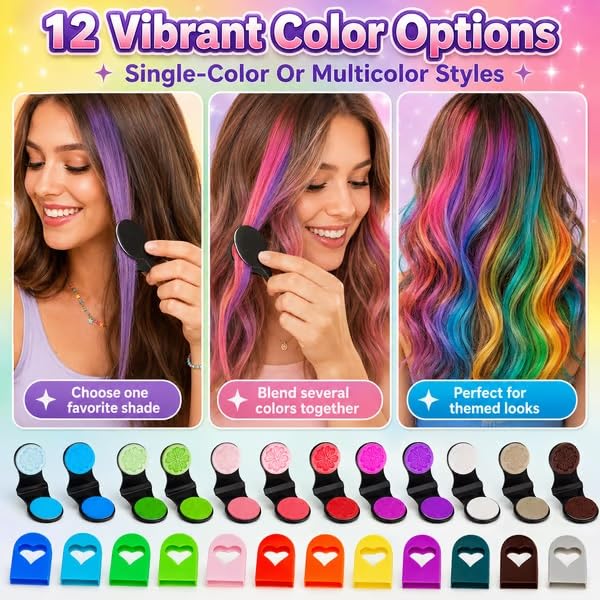 12 ColorsHair Chalk Set Washable Temporary Vibrant Non-Damage Hair Color