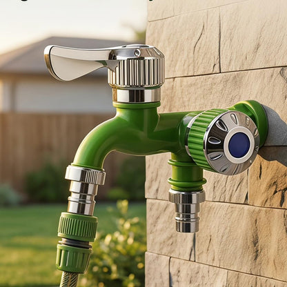 Outdoor Garden Water Faucet,1 Inlet 2 Outlet Valve Faucet Water Hose Outlet Hose Valve