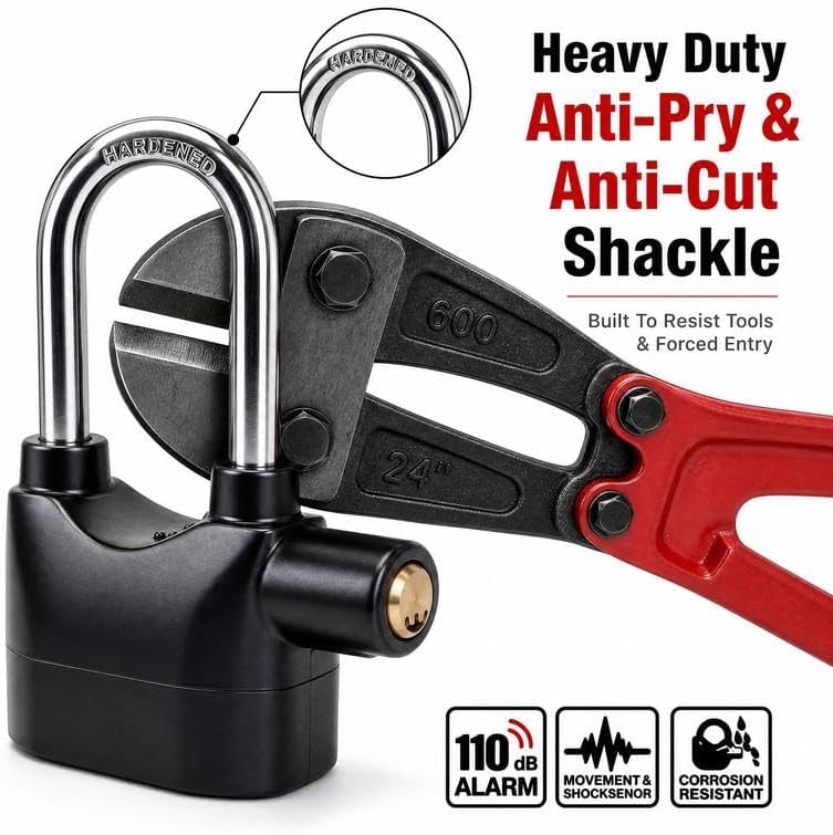 Anti-Theft Alarm Padlock with Lock Hasps, Aluminum Alloy Materia