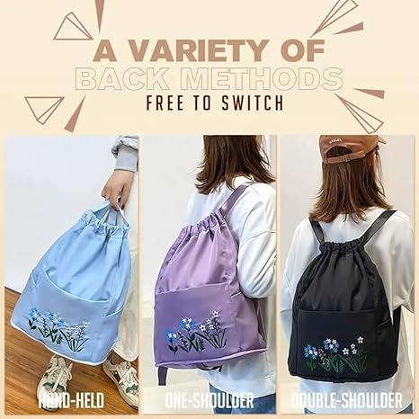 Foldable Women Drawstring Backpack, Shopping Bag, Waterproof Portable Travel Backpack
