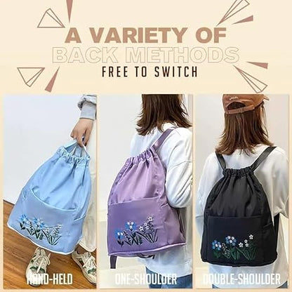 Foldable Women Drawstring Backpack, Shopping Bag, Waterproof Portable Travel Backpack